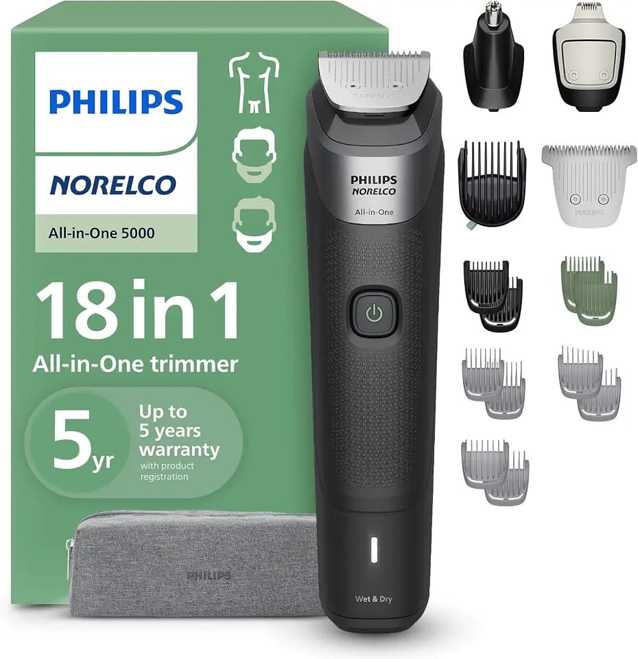 Philips Norelco All-in-One 5000 18-in-1 Trimmer, Face, Hair & Body, Black