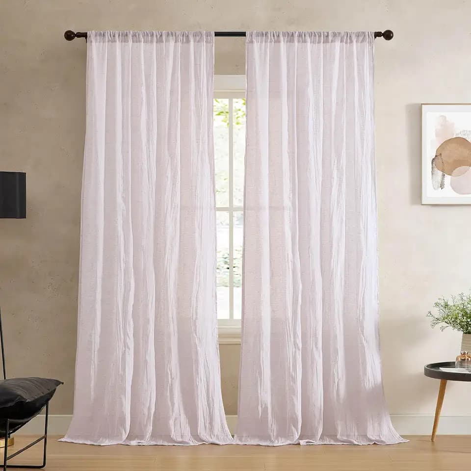 French Connection - Charter Crushed, Window Curtain, Set of 2 Panels, Semi Sheer, Modern Home Decor, Drapes for Living Room, Dining Room, Bedroom, Dorm, Measures 50" x 96", Creamy White