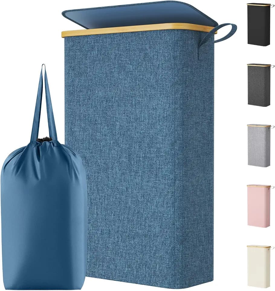 Lifewit 65L Slim Laundry Hamper with Lid and Removable Bag, Dark Blue