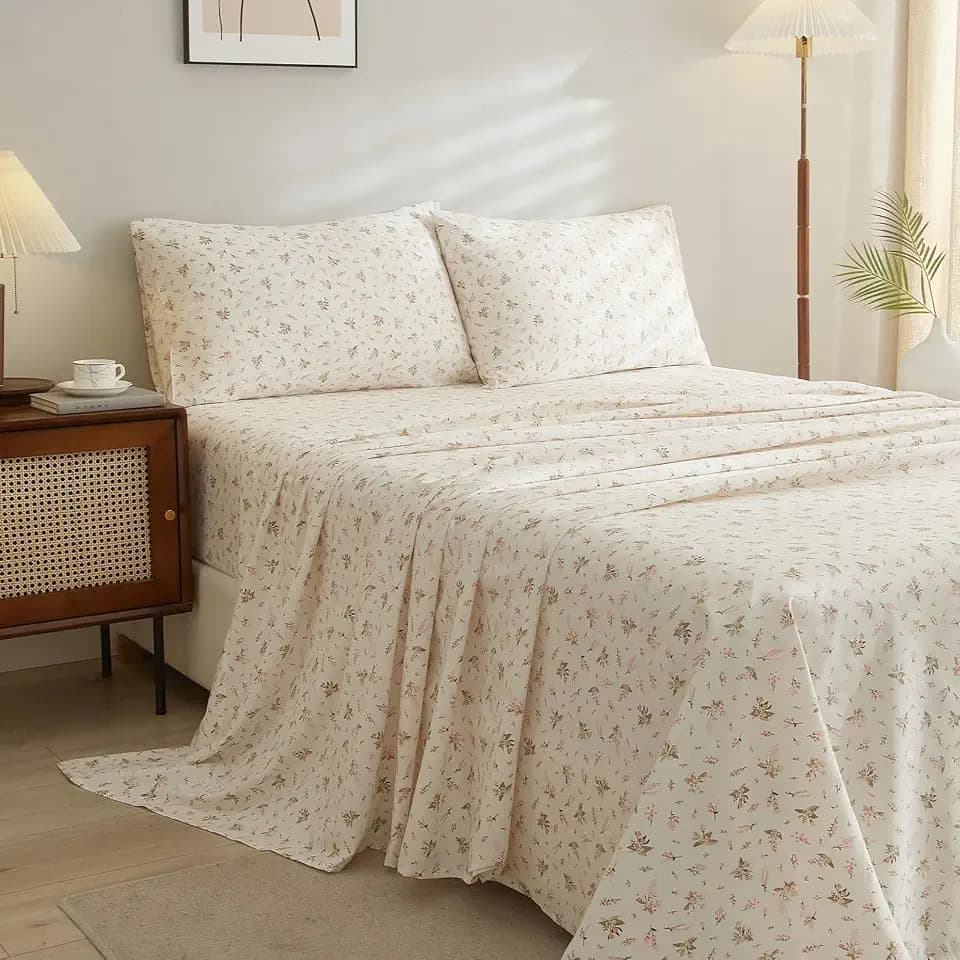 California King Size Pink Floral Sheets Set 4 Piece Cooling Bed Sheets & Pillowcases Set Chic Vintage Floral Bedding Sheets Cute Flower Botanical Sheets Easy Fit Deep Pockets Aesthetic Sheets Set