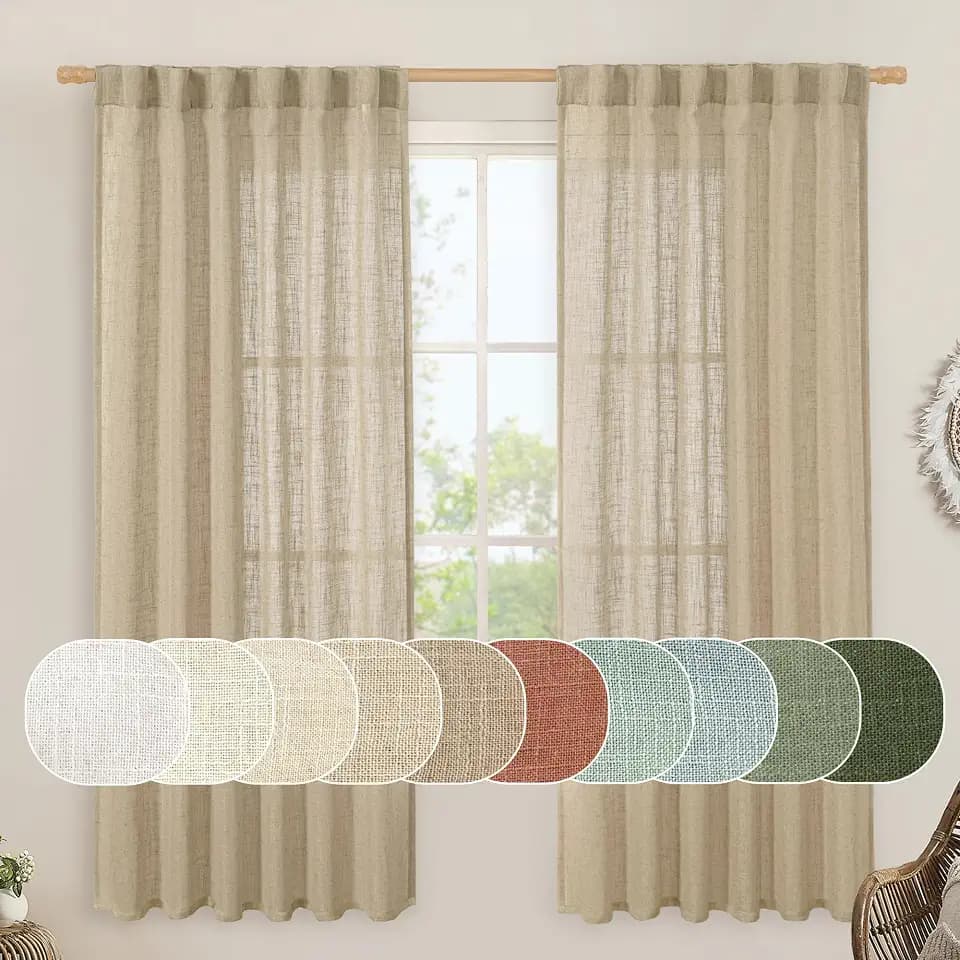 LAMIT Linen Semi Sheer Curtains for Bedroom 72 Inch Length 2 Panels