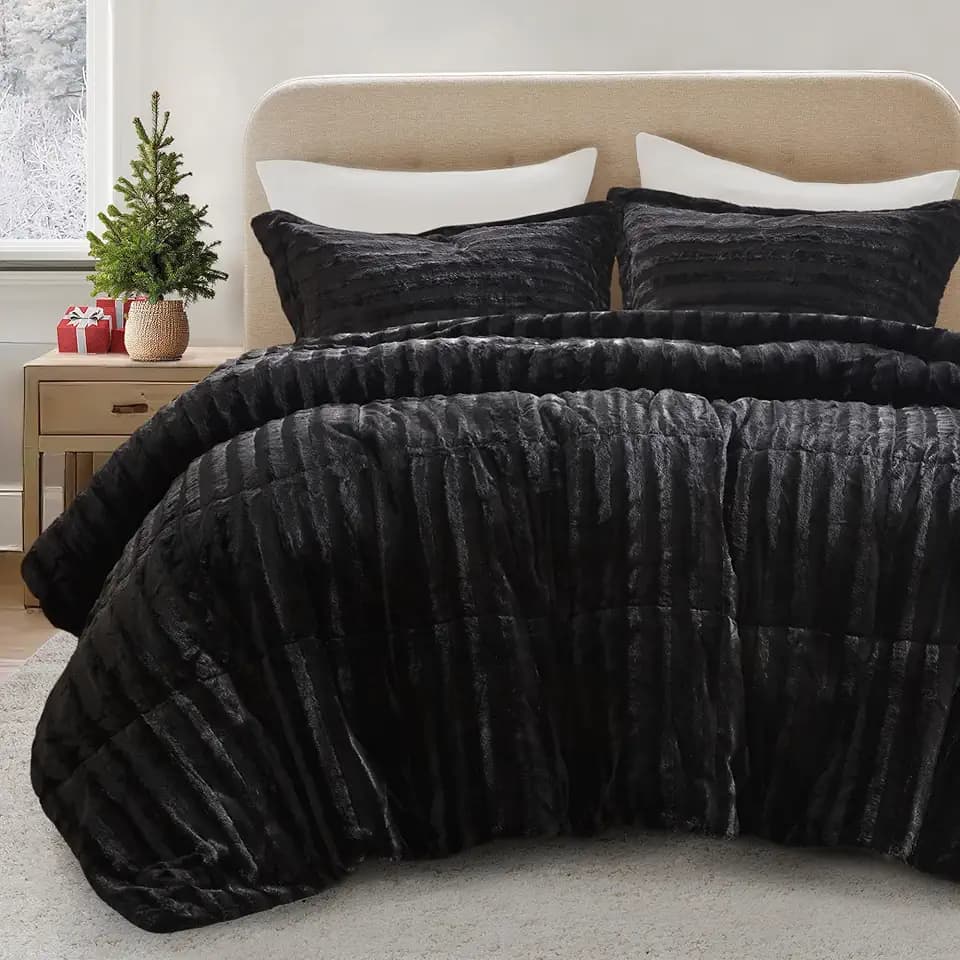 Madison Park Duke Plush Reverse King Comforter Set, 3 Piece, Black