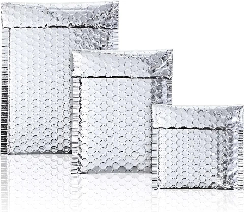Outus 50 Pcs Bubble Mailers 3 Sizes, Bubble Shipping Envelopes, Silver