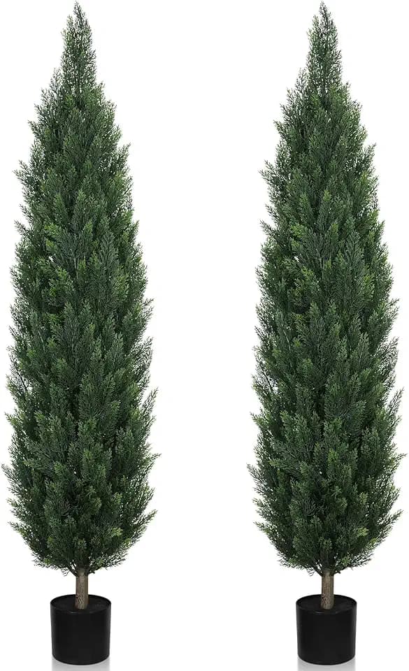 5FT Artificial Cedar Topiary Trees for Outdoors UV-Resistant Faux Plants