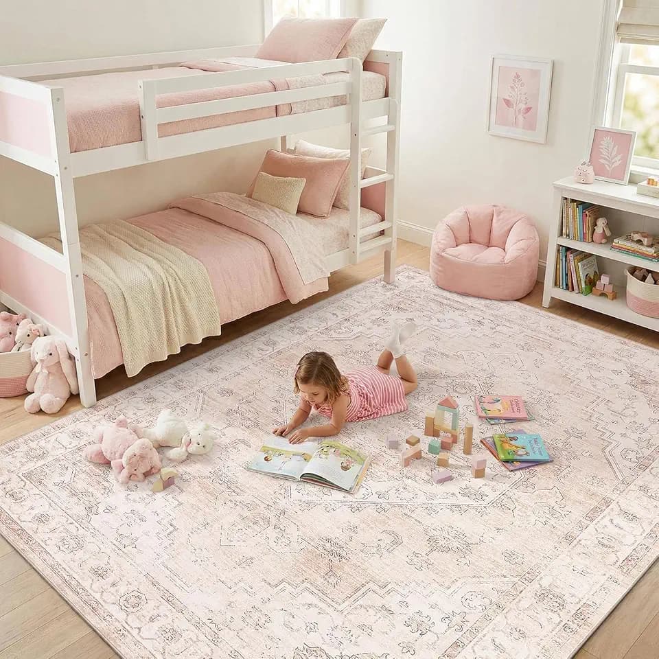 Garvee Pink Boho Washable 5x7 Area Rug for Bedroom Living Room