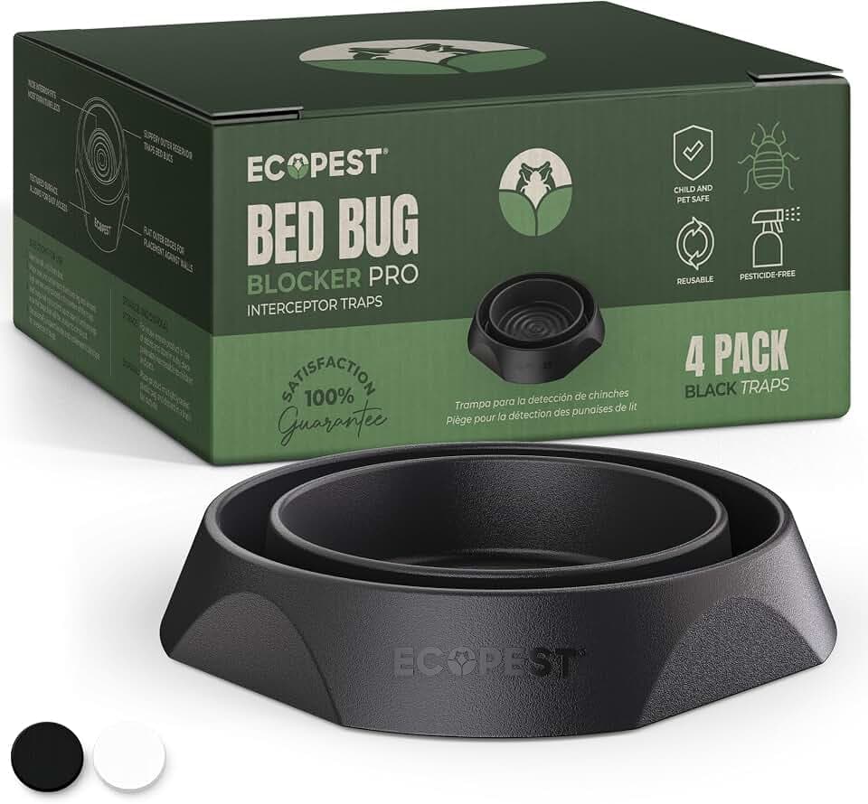 Bettwanzen Detektor – 4er Pack | Bettwanzenfalle Bed Bug Blocker (Pro) | Bettwanzen Test (Shwarz) | Insektenfalle, Wanzen Monitor und Detektor für Bettbeine