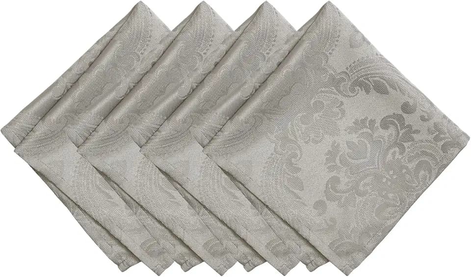 Caiden Elegance Damask Napkin, Set of 4, Silver - 17" W x 17" L