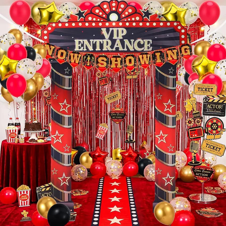 76 Pcs Movie Night Decorations Red Carpet Party Supplies