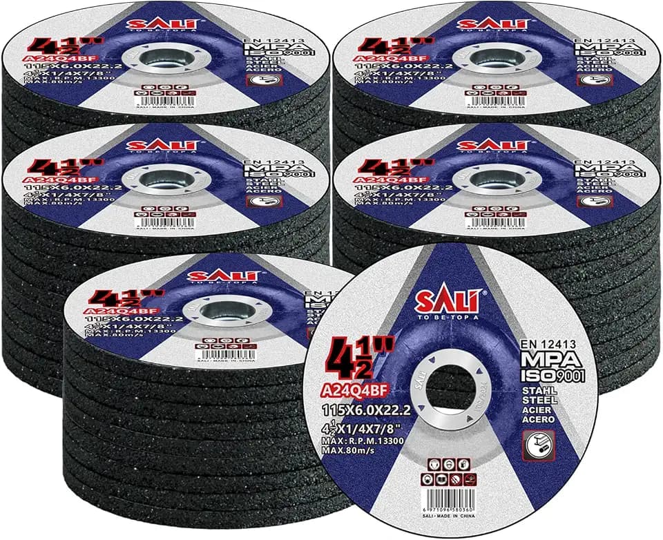 SALI 50 Pack 4-1/2 Inch Grinding Wheels for General Purpose Metal & Stainless Steel, Aluminum Oxide Grinding Disc for Angle Grinder, Depressed Center 4.5" * 1/4" * 7/8"(115 * 6.0 * 22.2 mm)