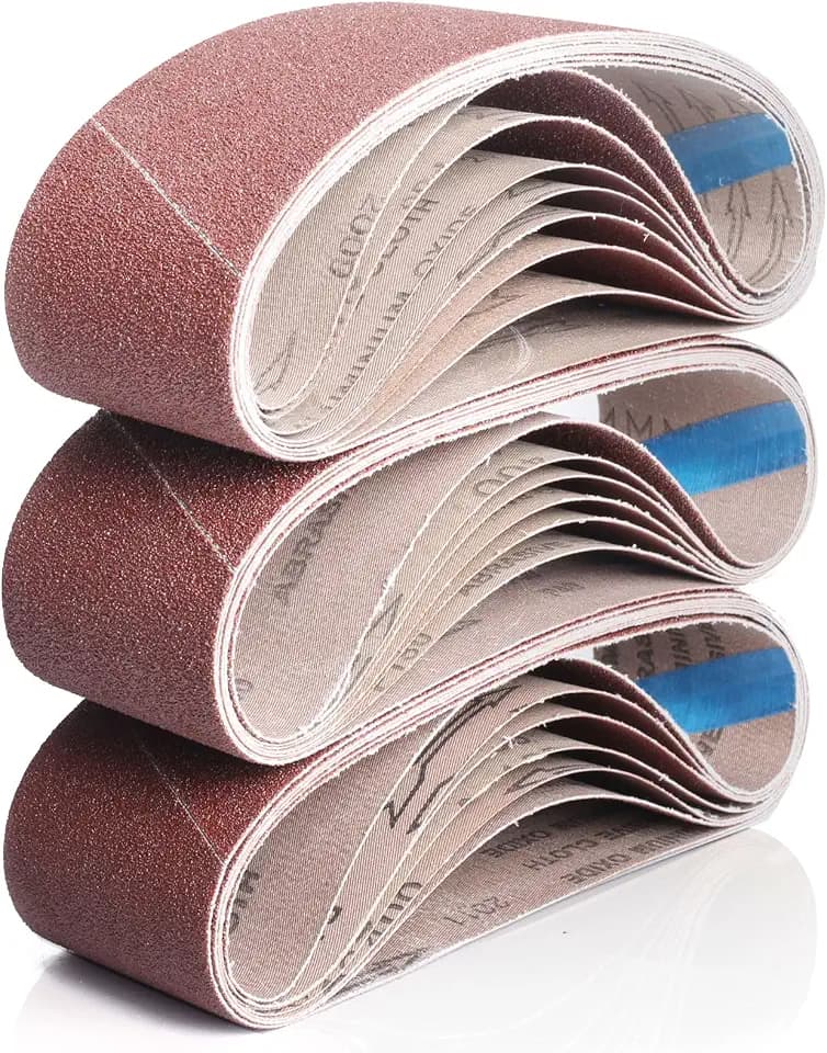 BOSHCRAFT 3x18 Sanding Belts, 21 Pack Belt Sander Paper 40/60/80/120/180/240/400 Grit Assortment Aluminum Oxide Sanding Belts for Wood Metal Polishing Knife Sharpening