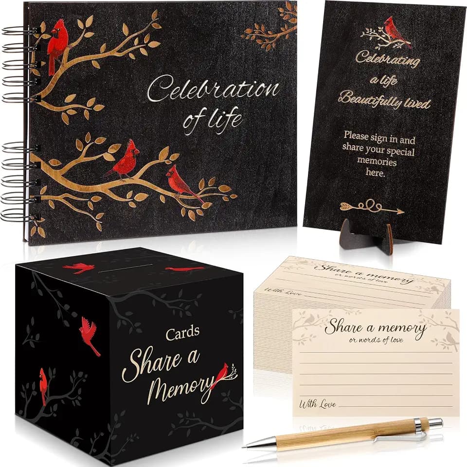 64 Pcs Funeral Guest Book Set for Memorial Service, Black, Cardinal