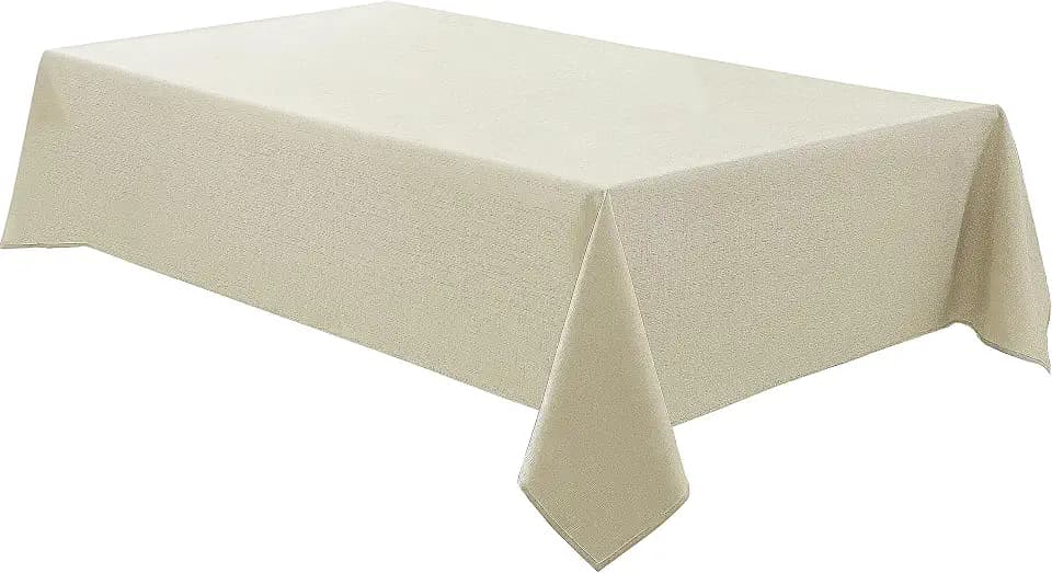 Faux Linen Rectangle Tablecloths 60x84in Beige Waterproof 1 Pack