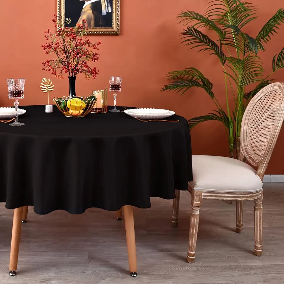 MEANMOY Black Round Tablecloth 108 Inch Water Resistant Table Cloth