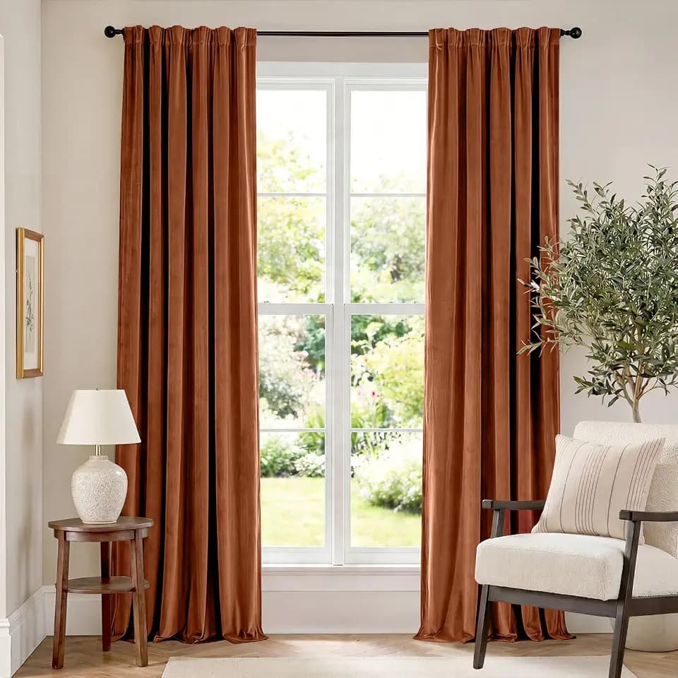 Lazzzy Burnt Orange Velvet Curtains Warm Rod Pocket 52×90 Inch 2 Panels