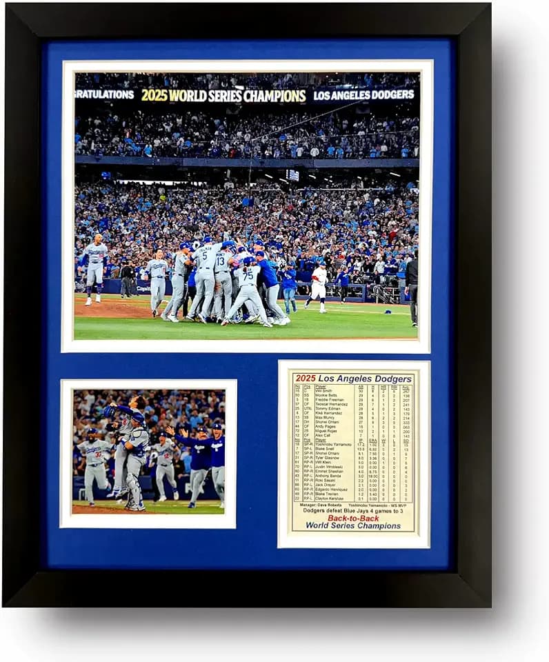 Los Angeles Dodgers | 2025 World Series Champions | Collectible Baseball Memorabilia | MLB Framed Picture & Photo Collage Gift, Man Cave Wall Art, Home Room Decor | 2 Sizes & 4 Styles (Celebration, 12"x15")