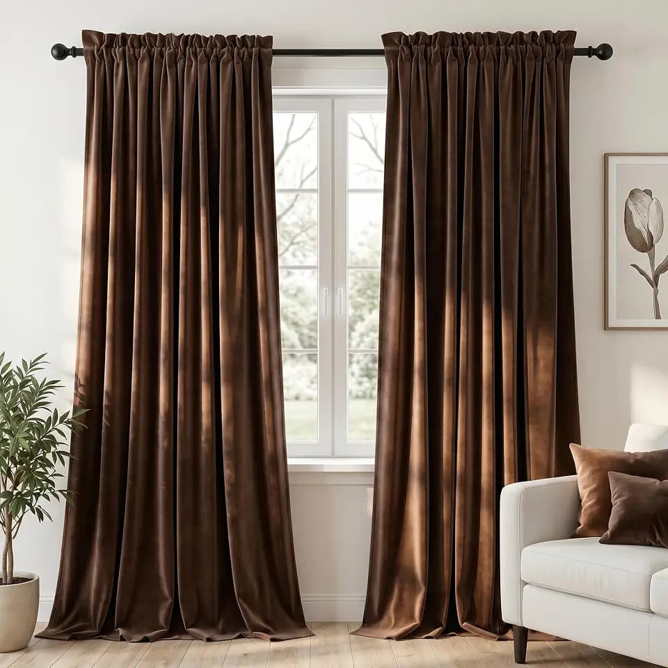 Dchola Brown Velvet Blackout Curtains Rod Pocket 52x90, 2 Panels