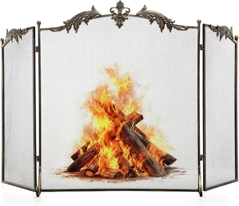 BEAMNOVA Fireplace Screen, Bronze, 50 x 32 in, Fringed Iris Décor