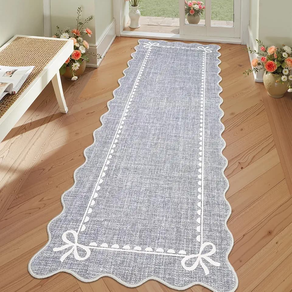 GarveeHome Scalloped Hallway Runner Rug 2x6 Non Slip Bedroom Rugs, Grey