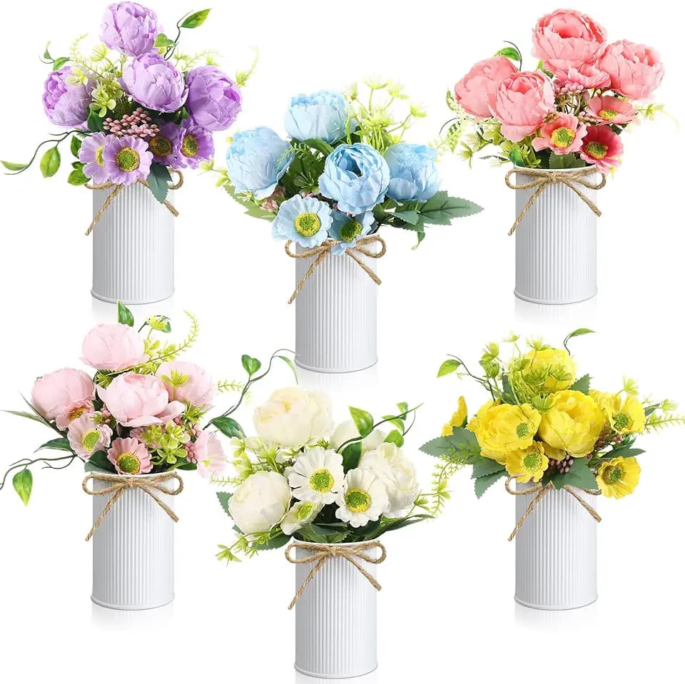Wavwavw 6 Pcs Floral Table Centerpieces Artificial Peonies Flower with Vase