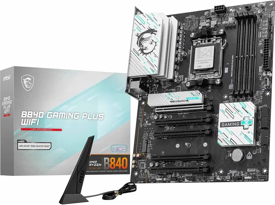 MSI B840 Gaming Plus WiFi Mainboard, ATX - Unterstützt AMD Ryzen 9000/8000 / 7000 Prozessoren, AM5 - DDR5 Memory Boost 8000+ MT/s (OC), PCIe 4.0 x16, M.2 Gen4, Wi-Fi 7, 2.5G LAN