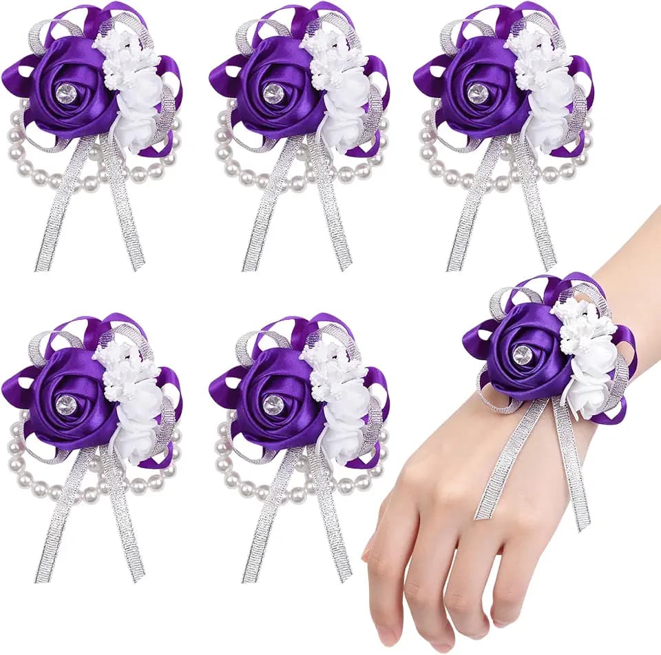 6pcs Purple Women Wrist Corsages, for Wedding Prom and Party
