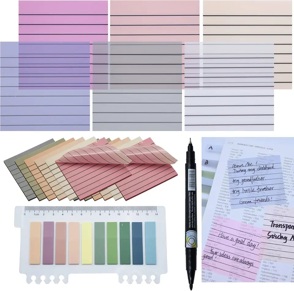 YOUDEFUL 800Pcs Transparent Sticky Note, 3"x3" Clear Sticky Note with Line