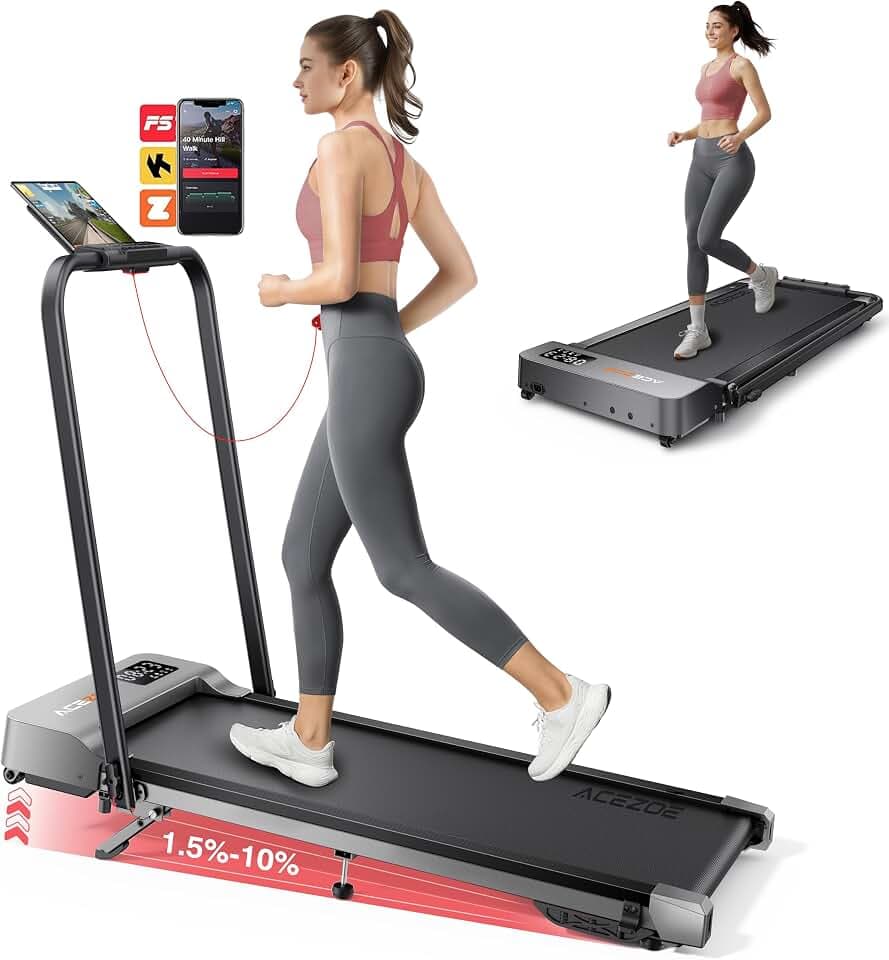 Acezoe Walking pad Treadmill with Incline & Handle Bar, Folding Treadmill for Home Small Spaces, Compact Portable Under Desk Treadmill,Dual LED Display, 2.5Hp Quiet Running pad, APP, 300 lbs Capacity