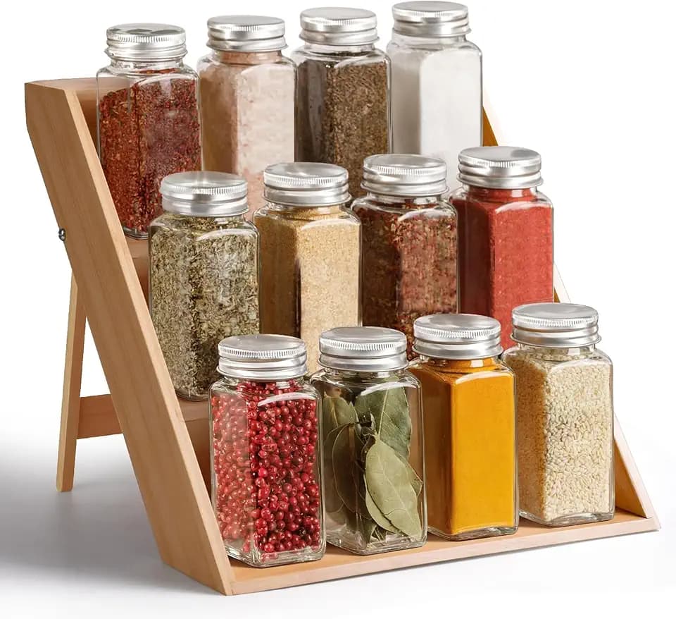 Bamboo Spice Rack Organizer, 3-Tier Kitchen Cabinet & Countertop Shelf
