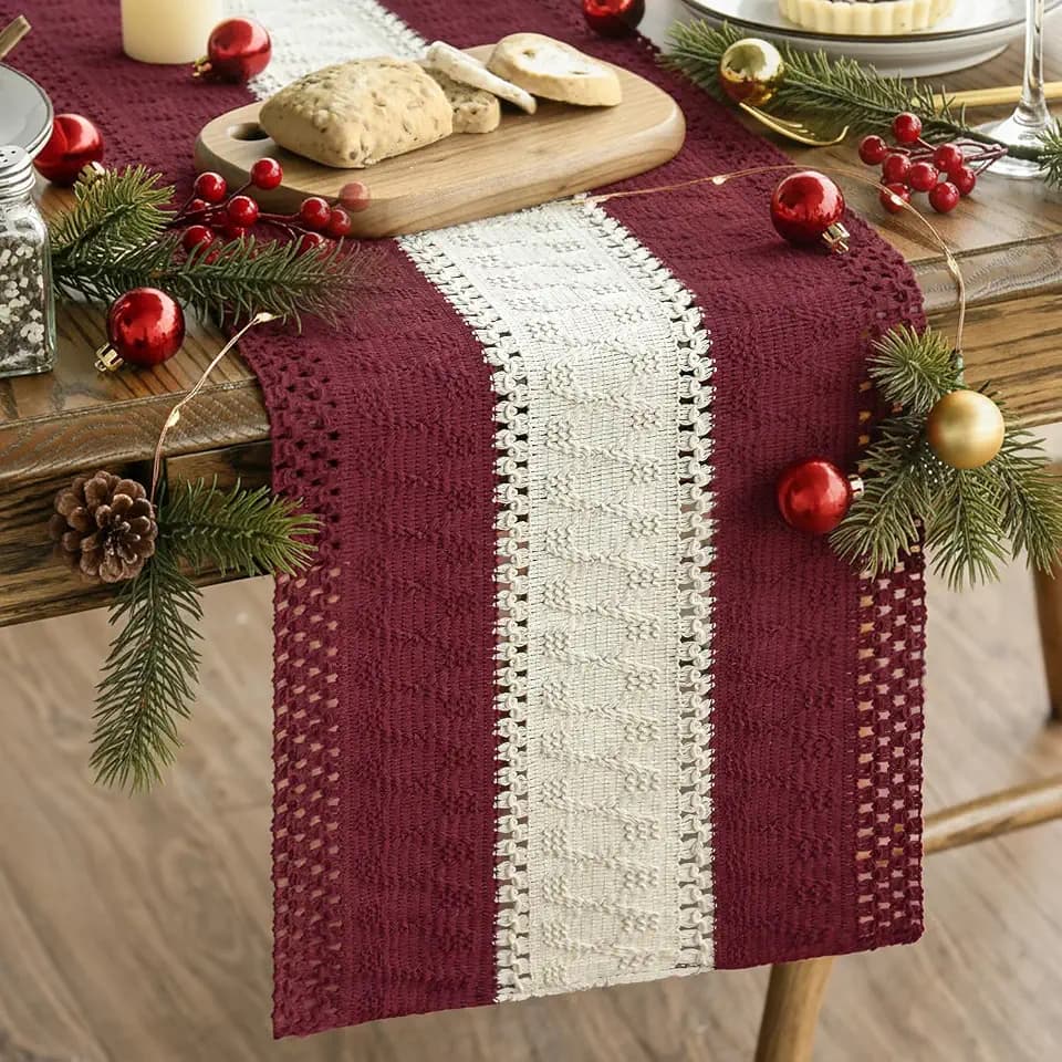 Artoid Mode Red Farmhouse Woven Table Runner 12x108 Inch