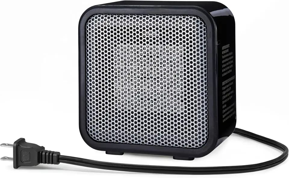 Amazon Basics Ceramic Portable Mini Space Heater for Office Desk, Indoor Use, Fast Heating, 500W, With Tip-Over Protection, Lightweight 1.4 lbs, Black, 5.87"D x 3.15"W x 5.95"H