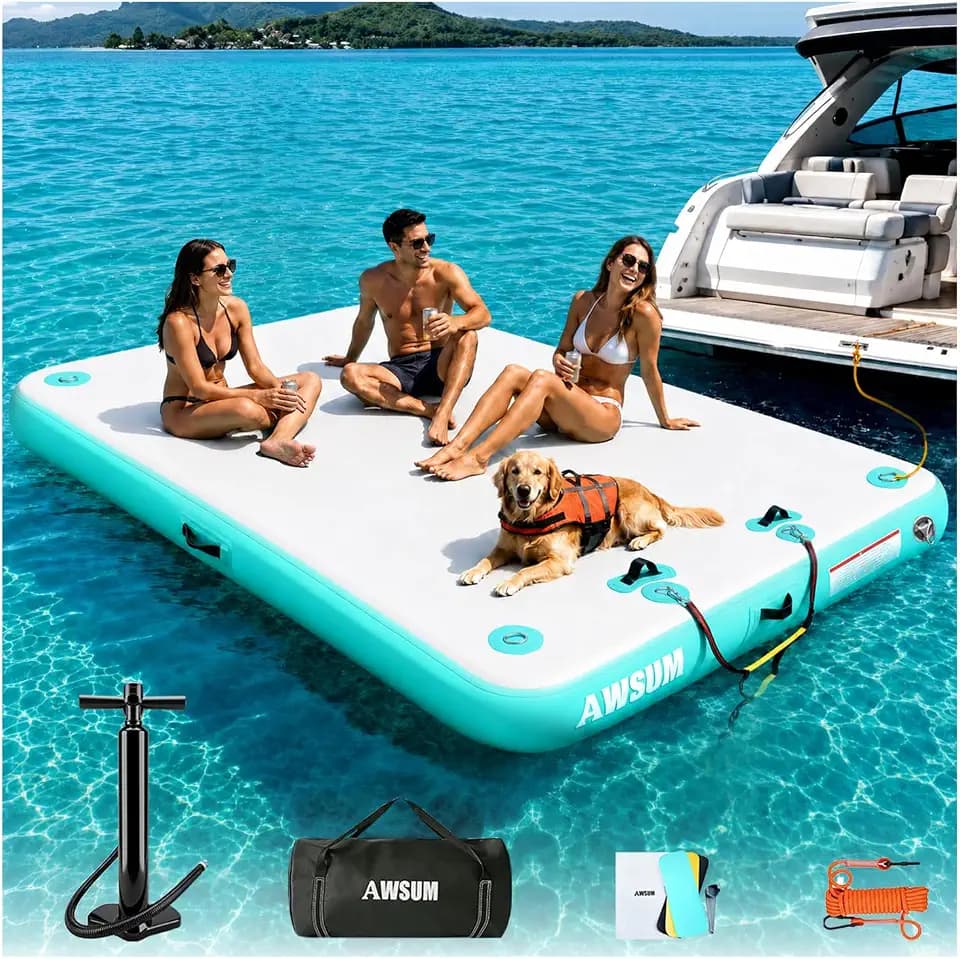 AWSUM Inflatable Floating Dock for Water Activities, 6ft-15ft Island Raft