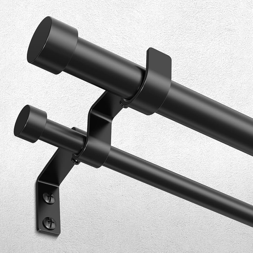 Double Curtain Rod, 36-60 Inch Black Modern Heavy Duty Dual Rods