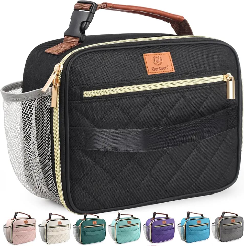 Genteen Lunch Box for Kids, Boys - Insulated Small LunchBox Reusable, Zip Closure & Buckle Handle, Portable Cooler for Work, School, Travel (Black)
