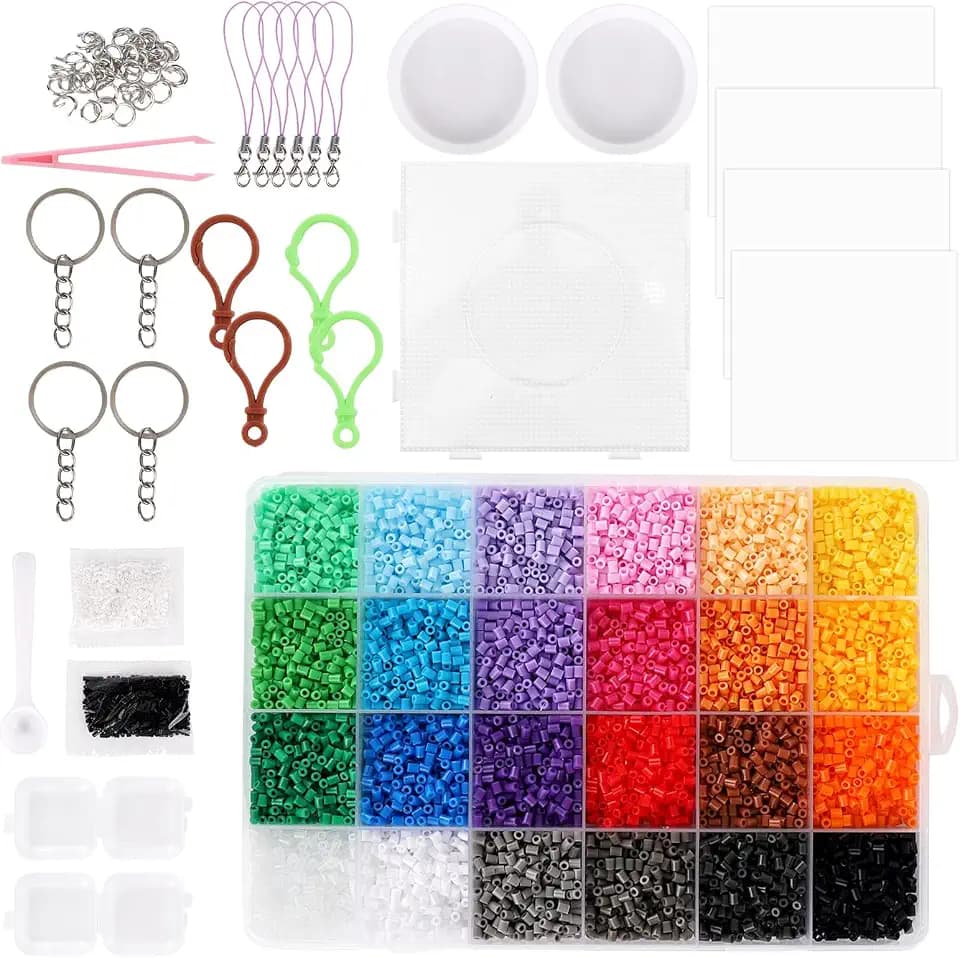 Goktvai 2.6mm Fuse Beads Kit, 9920pcs 24 Colors Melting Beads Set with Melty Pegboards Ironing Paper Tweezers Multiple Tools & Accessories DIY Art Craft Supplies & Birthday Holiday Party Gift