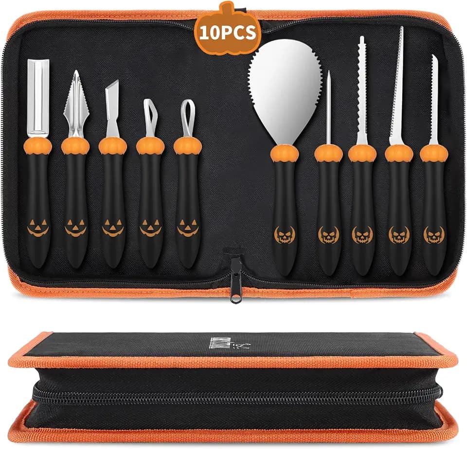 CHRYZTAL Pumpkin Carving Kit Tools Halloween, Professional Heavy Duty Carving Set, Stainless Steel Double-side Sculpting Tool Carving Kit for Halloween Decoration Jack-O-Lanterns, Gift for Halloween