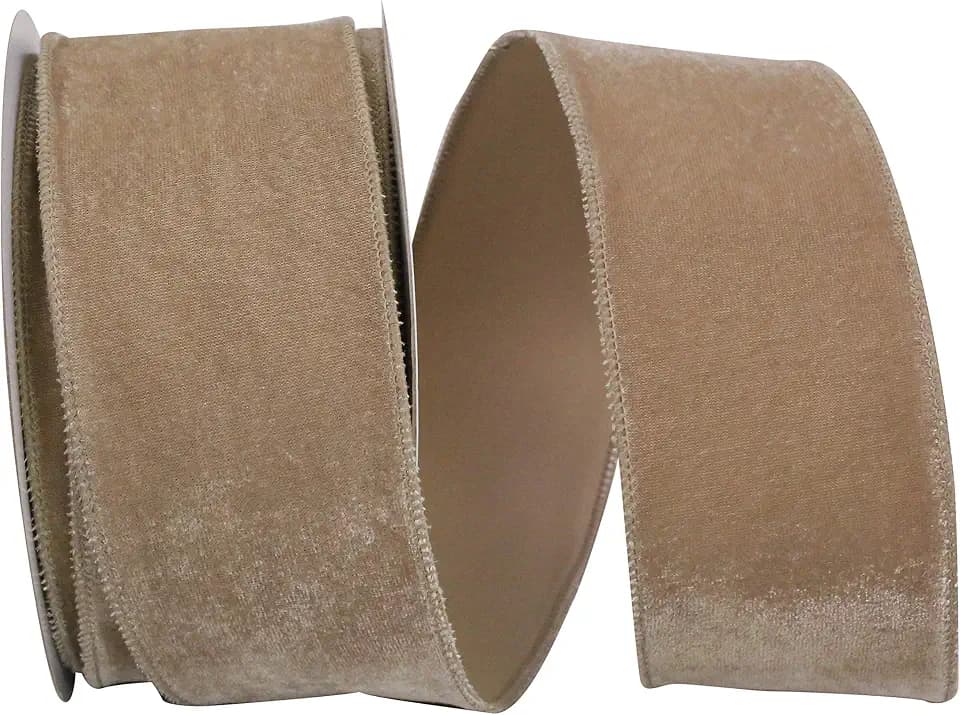 Reliant Ribbon 93592W-964-40F Regal Velvet Plush Wired Edge Ribbon, 2-1/2 Inch X 10 Yards, Taupe