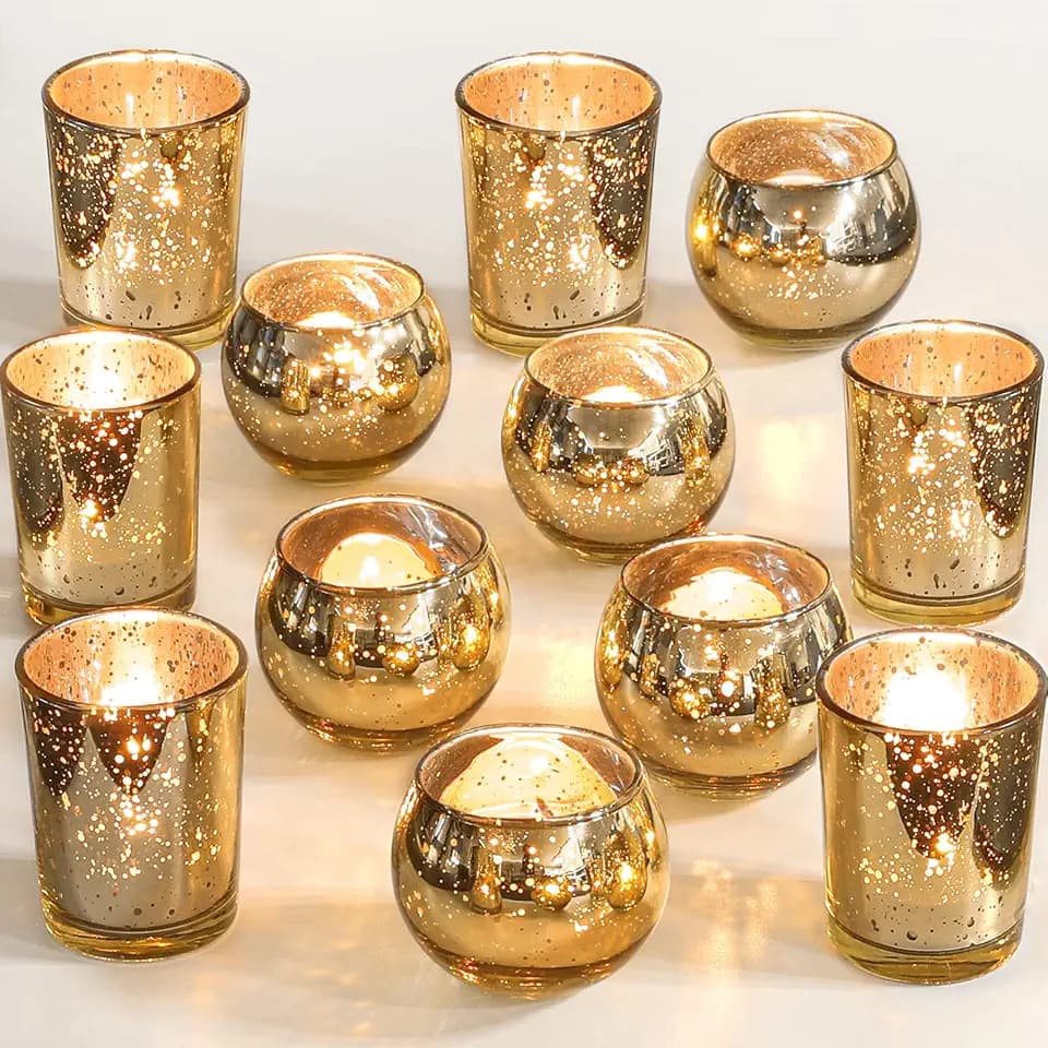 Gold Votive Candle Holders 12Pcs Assorted Gold Mercury Glass
