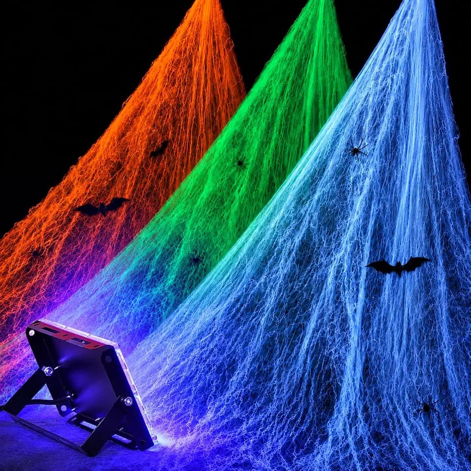 1000 sqft Halloween Spider Webs Decorations with Black Light Lamp