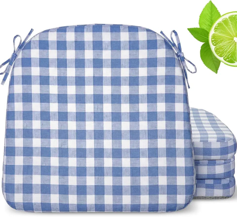 Geetery 4 Pcs D-Shaped Chair Seat Cushion, Buffalo Gingham, Blue