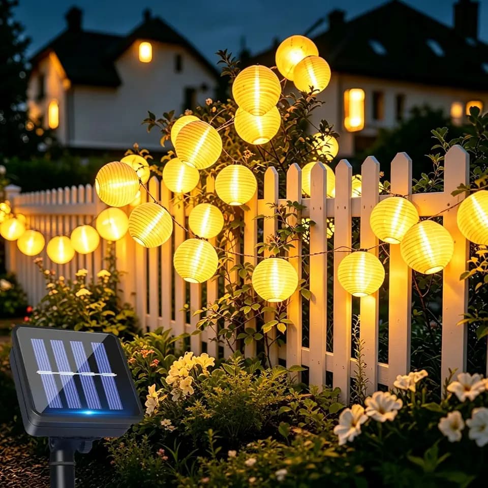 Solar Lichterkette Lampions Außen, 6M 20LEDs Laternen Lichterkette Solar, Wetterfest IP65, 8 Modi Beleuchtung, Solarlampen Lampions Lichterketten für Garten, Balkon, Terrasse, Fest Deko(Warmweiß)