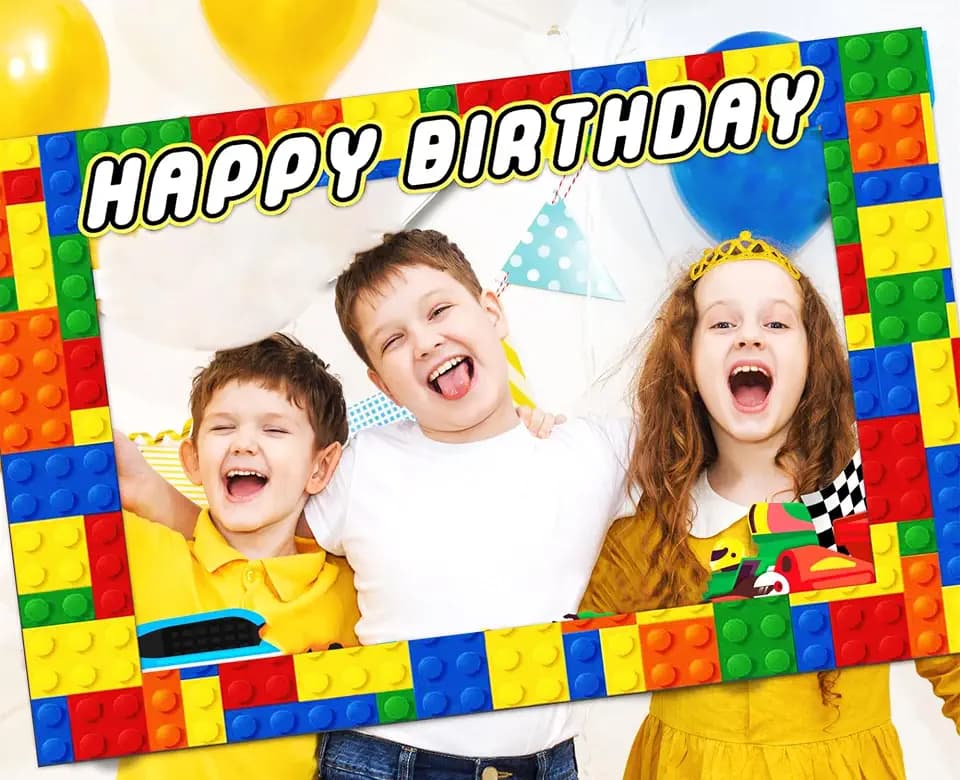 Building Block Birthday Party Photo Booth Prop Frame Block Party Decoration