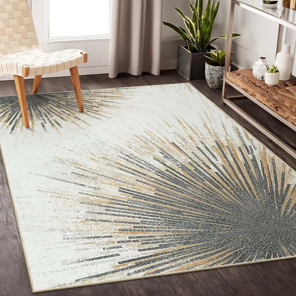 Lahome 4x6 Gold Gray Modern Area Rug, Washable, Non-Slip