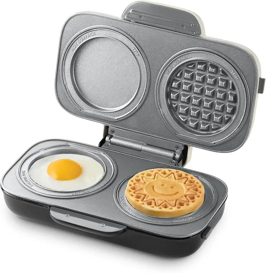 Dash MultiMaker® Double Mini Maker System - Dual Ceramic Nonstick Cooking Surfaces - Built-In Cord Wrap - Makes 4-Inch Waffles - Cream, 6 Plates