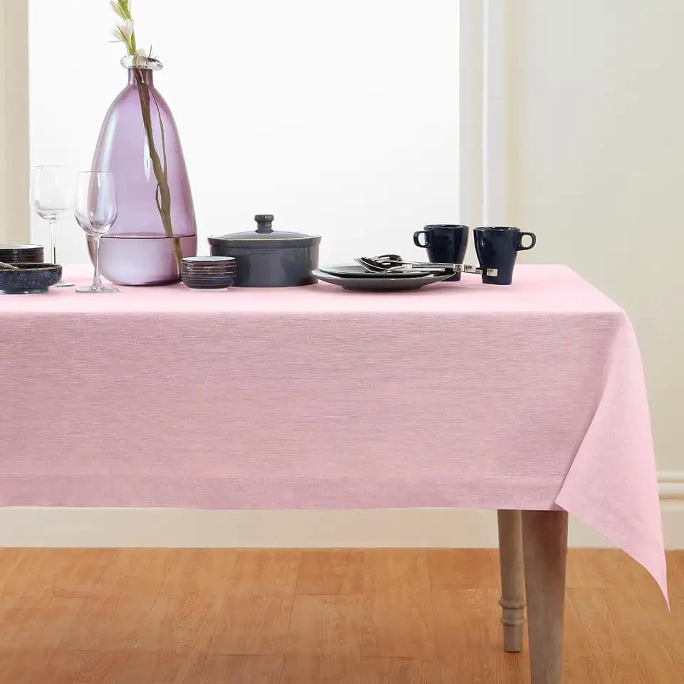 Solino Home 100% Pure Linen Tablecloth Pink Rectangular, Athena 60 x 108 in