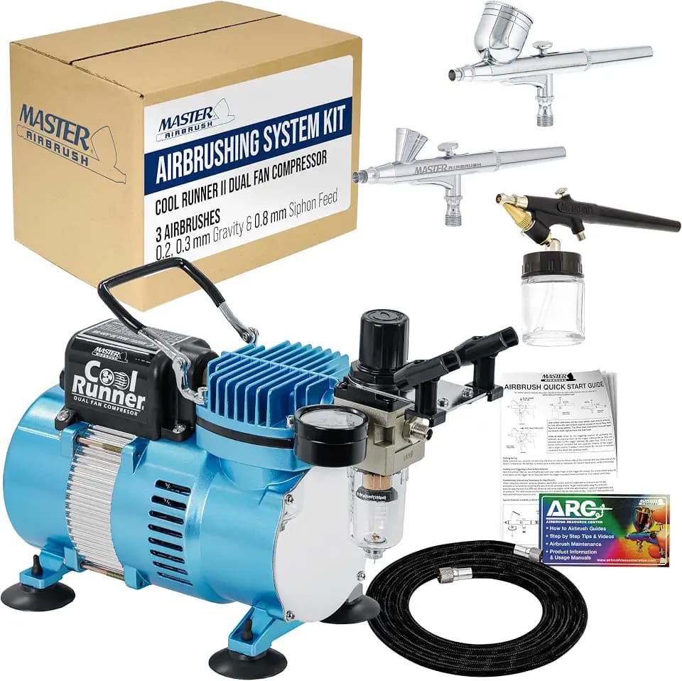 Master Airbrush Cool Runner II Dual Fan Airbrushing System Kit - Air Brush