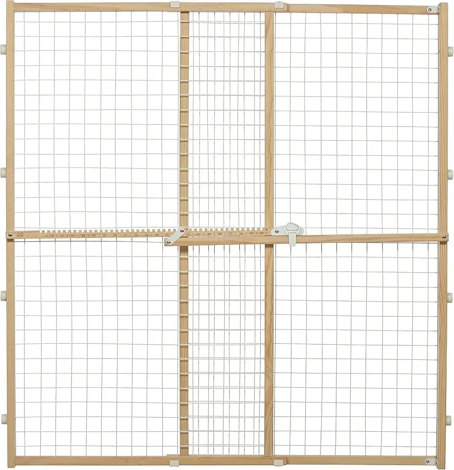 MidWest Homes for Pets Wire Mesh Pet Safety Gate, Dog Gate Expands From 29 - 50 Inches Wide, 44 Inches Tall, Wood, Powder Coated Wire