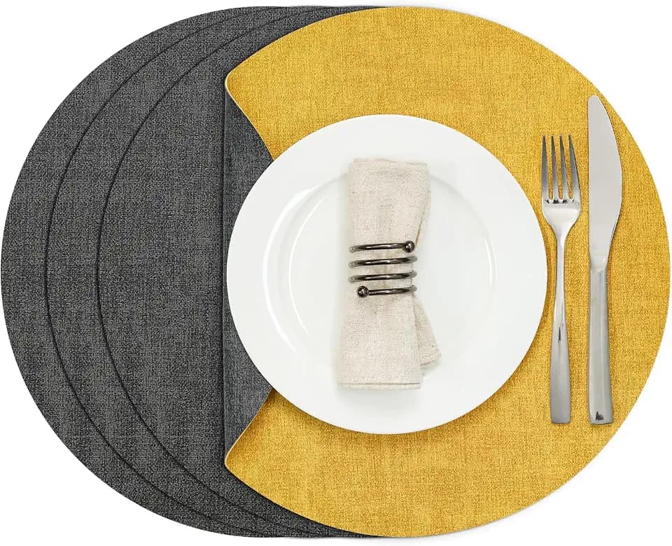 Myir JUN 14" Round Placemats Set of 4, Reversible Dual-Color Place Mats