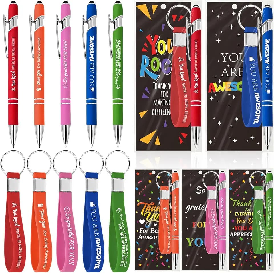 50 Sets/150 Pcs Employee Appreciation Gifts in Bulk, Including Silicone Key Chains, Pens with Stylus Cap, Bookmarks, Team Thank You Gifts Inspirational Motivational Teachers Nurses Staff Coworkers