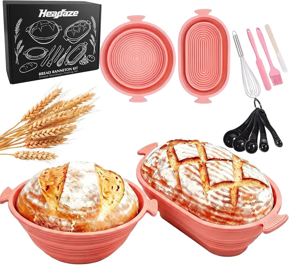 7Pcs Silicone Banneton Bread Proofing Basket Set, Sourdough Starter kit