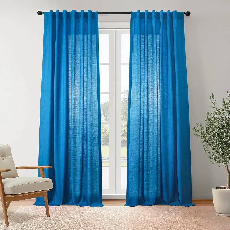 HPD Half Price Drapes - Cotton-Blend Textured Slub Semi-Sheer Curtains for Bedroom 84 Inches Long (2 Panels) - Rod Pocket Curtains & Drapes for Living Room and Windows 1 Pair - 50 X 84, Blue